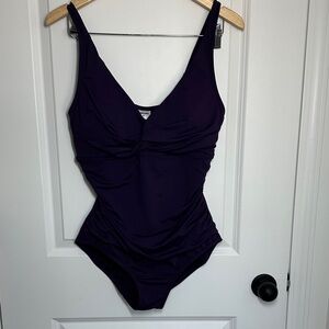 Lands' End Women’s Ruched One-Piece Swimsuit Dark Purple M